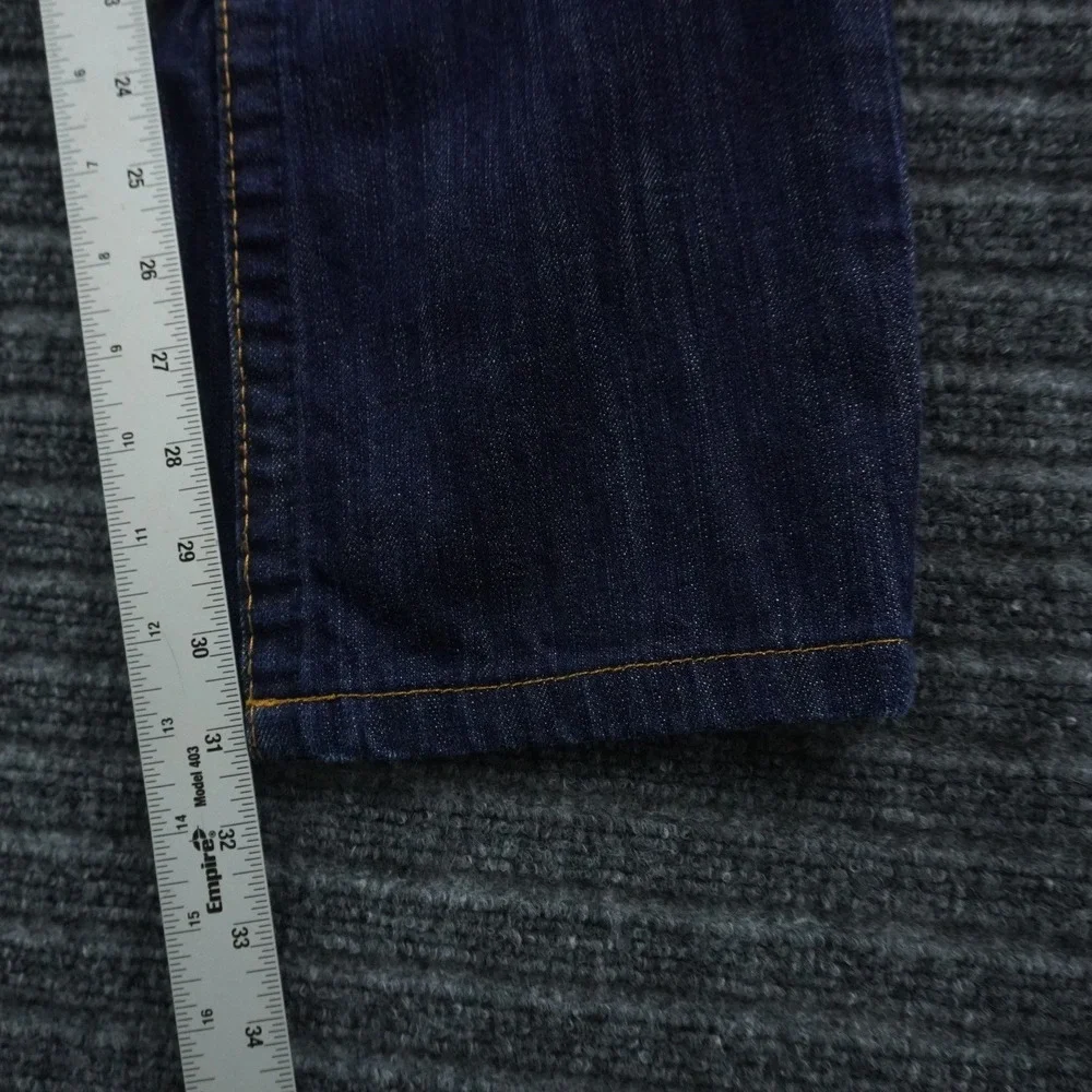 True Religion Straight Leg Jeans Mens 31 Dark Wash Blue Leather Horseshoe Logo